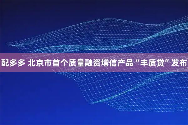 配多多 北京市首个质量融资增信产品“丰质贷”发布