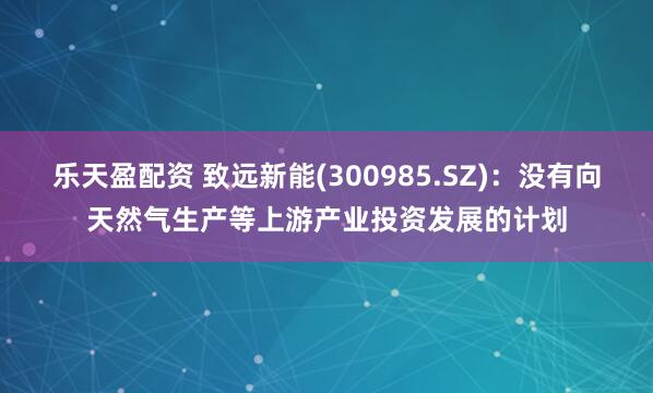 乐天盈配资 致远新能(300985.SZ)：没有向天然气生产等上游产业投资发展的计划