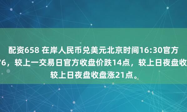 配资658 在岸人民币兑美元北京时间16:30官方收报6.9376，较上一交易日官方收盘价跌14点，较上日夜盘收盘涨21点。